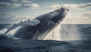 majestueus gebochelde inbreuken, spatten in de golven gegenereerd door ai foto