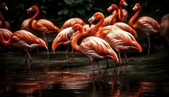 een groep van elegant flamingo's waden vredig gegenereerd door ai foto