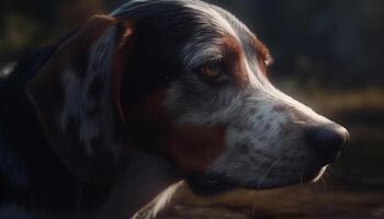 schattig puppy zittend in gras, op zoek speels gegenereerd door ai foto