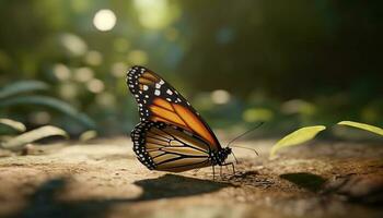 monarch vlinder levendig Vleugels fladderen in zonlicht gegenereerd door ai foto