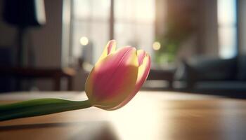 levendig boeket van multi gekleurde bloemen in modern huis interieur gegenereerd door ai foto