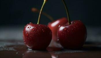 sappig BES fruit Aan een schoon houten tafel, reflecterend versheid gegenereerd door ai foto