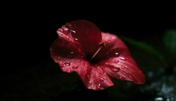 levendig hibiscus knop, nat met dauw, vitrines natuur schoonheid gegenereerd door ai foto