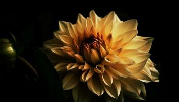 levendig geel dahlia bloesem, een single bloem van elegantie gegenereerd door ai foto