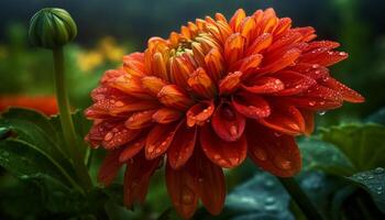 levendig multi gekleurde gerbera madeliefje in nat weide, dichtbij omhoog schoonheid gegenereerd door ai foto