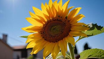 levendig zonnebloem in natuur weide, een geel schoonheid in zomer gegenereerd door ai foto