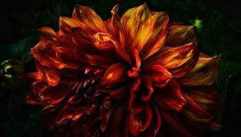 levendig gekleurde dahlia, een single bloem in een formeel tuin gegenereerd door ai foto