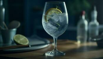 verfrissend cocktail met citroen, limoen, en ijs in drinken glas gegenereerd door ai foto