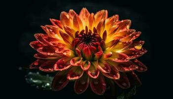 levendig bloemblaadjes van een dahlia bloesem in een donker achtergrond gegenereerd door ai foto