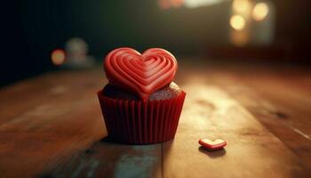 eigengemaakt hart vormig chocola cupcakes, een symbool van liefde en toegeeflijkheid gegenereerd door ai foto