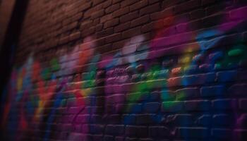 gloeiend neon lichten verlichten de levendig stad straat Bij nacht gegenereerd door ai foto