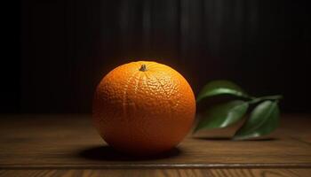 biologisch citrus fruit Aan houten tafel, rijp en sappig versheid gegenereerd door ai foto