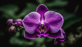 exotisch mot orchidee bloesem in elegant boeket van multi gekleurde bloemblaadjes gegenereerd door ai foto