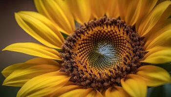 levendig zonnebloem bloesem, dichtbij omhoog van geel bloemblad in natuur gegenereerd door ai foto