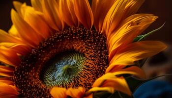 levendig zonnebloem bloesem, dichtbij omhoog van geel bloemblad in natuur gegenereerd door ai foto