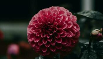 vers roze dahlia bloesem, nat met druppels, schoonheid in natuur gegenereerd door ai foto