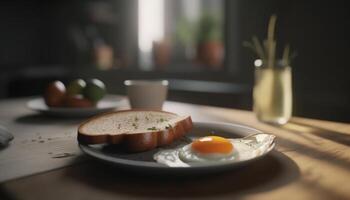 gezond maaltijd Aan rustiek hout tafel met vers biologisch ingrediënten gegenereerd door ai foto