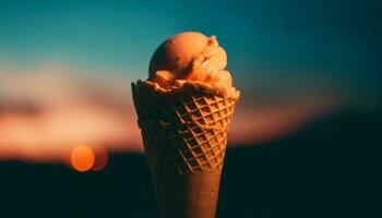 verfrissend zomer toegeeflijkheid fijnproever ijs room ijshoorntje smelten in hand- gegenereerd door ai foto