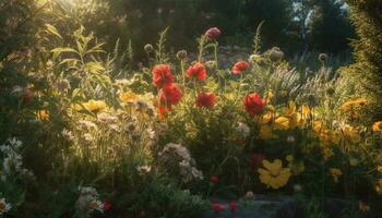 levendig wilde bloemen weide vitrines natuur schoonheid in multi gekleurde bloesems gegenereerd door ai foto