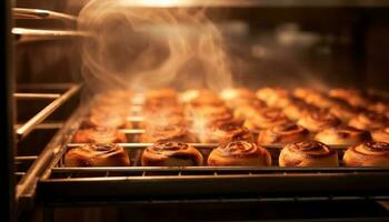 brood bakken in oven, warmte en temperatuur gecontroleerd voor versheid gegenereerd door ai foto