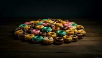 eigengemaakt fijnproever koekjes, gebakken met chocola en fruit decoratie gegenereerd door ai foto