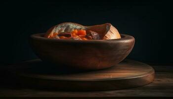 gezond vegetarisch maaltijd Aan rustiek hout tafel met biologisch ingrediënten gegenereerd door ai foto