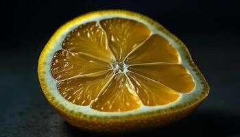 sappig citrus plak, rijp en vers, Aan levendig geel achtergrond gegenereerd door ai foto