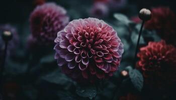 levendig roze en Purper chrysant bloesem in biologisch tuin gegenereerd door ai foto