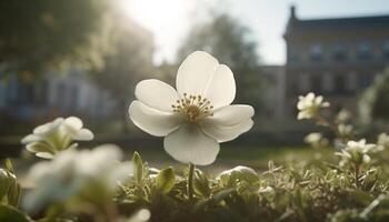 vers geel madeliefje bloesems in de weide, schoonheid in natuur gegenereerd door ai foto