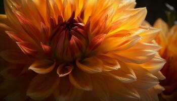 levendig geel dahlia bloemblad in dichtbij omhoog, een geschenk van schoonheid gegenereerd door ai foto