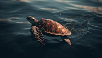 langzaam zwemmen zee schildpad, een schoonheid in natuur onderwater- wereld gegenereerd door ai foto