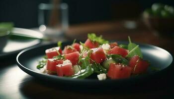 vers fijnproever salade met gezond biologisch groenten en Mozzarella plak gegenereerd door ai foto