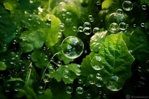 groen blad bubbels. ai generatief foto