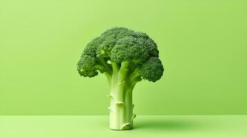 een single broccoli Aan een pastel groen achtergrond. foto