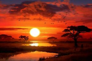 levendig kleuren van de Afrikaanse zonsondergang. ai generatief foto