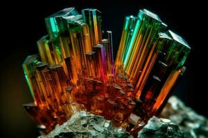ai gegenereerd microscopisch visie van een bijzonder en ongebruikelijk mineraal kristal. foto