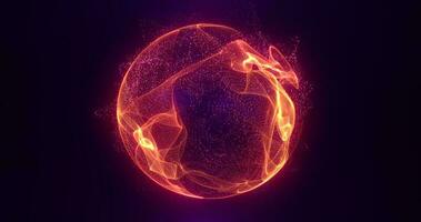 abstract oranje brand energie gebied van deeltjes en golven van magisch gloeiend Aan een donker achtergrond foto