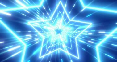 abstract blauw energie futuristische hi-tech tunnel van vliegend sterren en lijnen neon magie gloeiend achtergrond foto