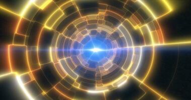 geel energie tunnel met gloeiend helder elektrisch magie lijnen wetenschappelijk futuristische hi-tech abstract achtergrond foto