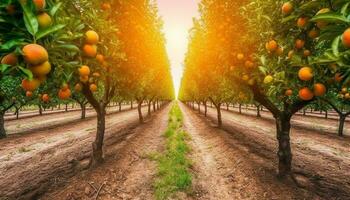 vers citrus fruit Aan gezond fruit bomen in levendig weide gegenereerd door ai foto