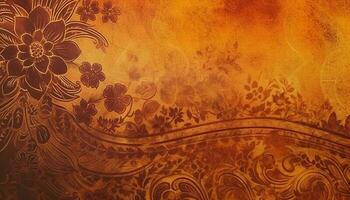 oude goud gekleurde barok ontwerp element met overladen bloemen patroon gegenereerd door ai foto
