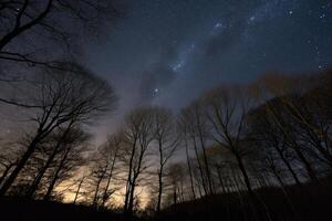 ai gegenereerd de sterrenhemel lucht bovenstaand lijkt naar Gaan Aan voor altijd met talloze speldenprikken van licht foto