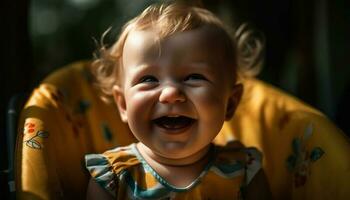 schattig glimlachen baby brengt geluk en vreugde buitenshuis met familie gegenereerd door ai foto