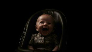 schattig baby jongen en meisje glimlachen in portret Aan zwart achtergrond gegenereerd door ai foto