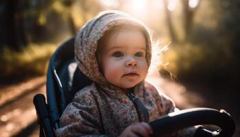 glimlachen baby jongen geniet natuur schoonheid in speels buitenshuis portret gegenereerd door ai foto