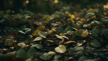 levendig herfst gebladerte in Woud, een rustig tafereel van natuur gegenereerd door ai foto