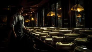 vakman maken pottenbakkerij in werkplaats gebruik makend van uitrusting en vaardigheid gegenereerd door ai foto