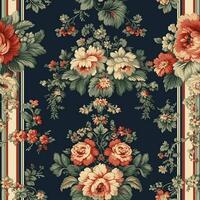 naadloos patroon met bloemen, klassiek land huisje stijl bloemen en strepen voor behang, kleding stof en Product ontwerp, generatief ai foto