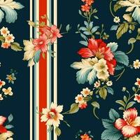 naadloos patroon met bloemen, klassiek land huisje stijl bloemen en strepen afdrukken voor behang, kleding stof en Product ontwerp, generatief ai foto