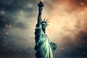 beroemd standbeeld van vrijheid, nieuw york ai gegenereerd foto